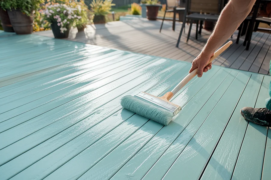 James from Canvas Craft Painters painting a deck in South San Francisco, CA Canvas Craft Painters South San Francisco CA deck painting